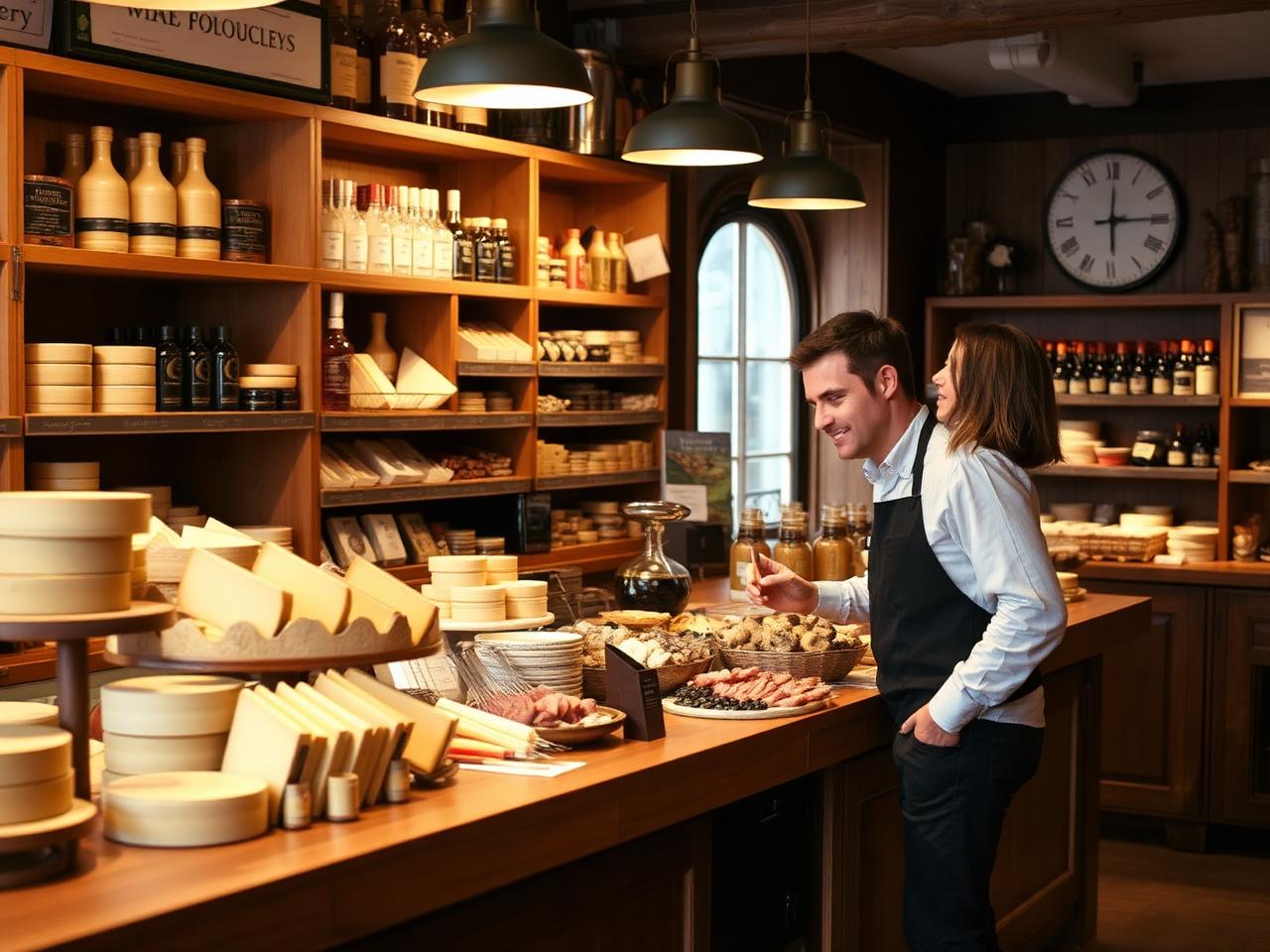 Comptoir bois avec fromages et charcuteries