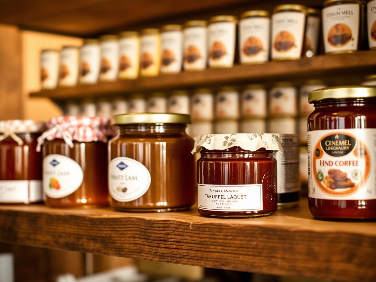 Bocaux de confitures, miels et huiles à la truffe
