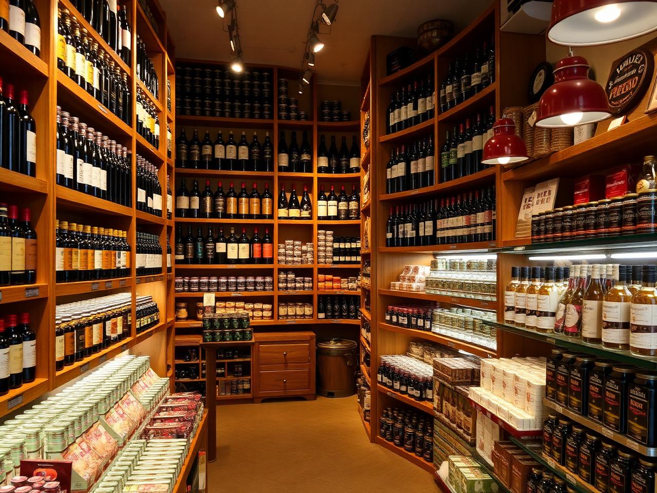 Étagères de vins, conserves et chocolats artisanaux